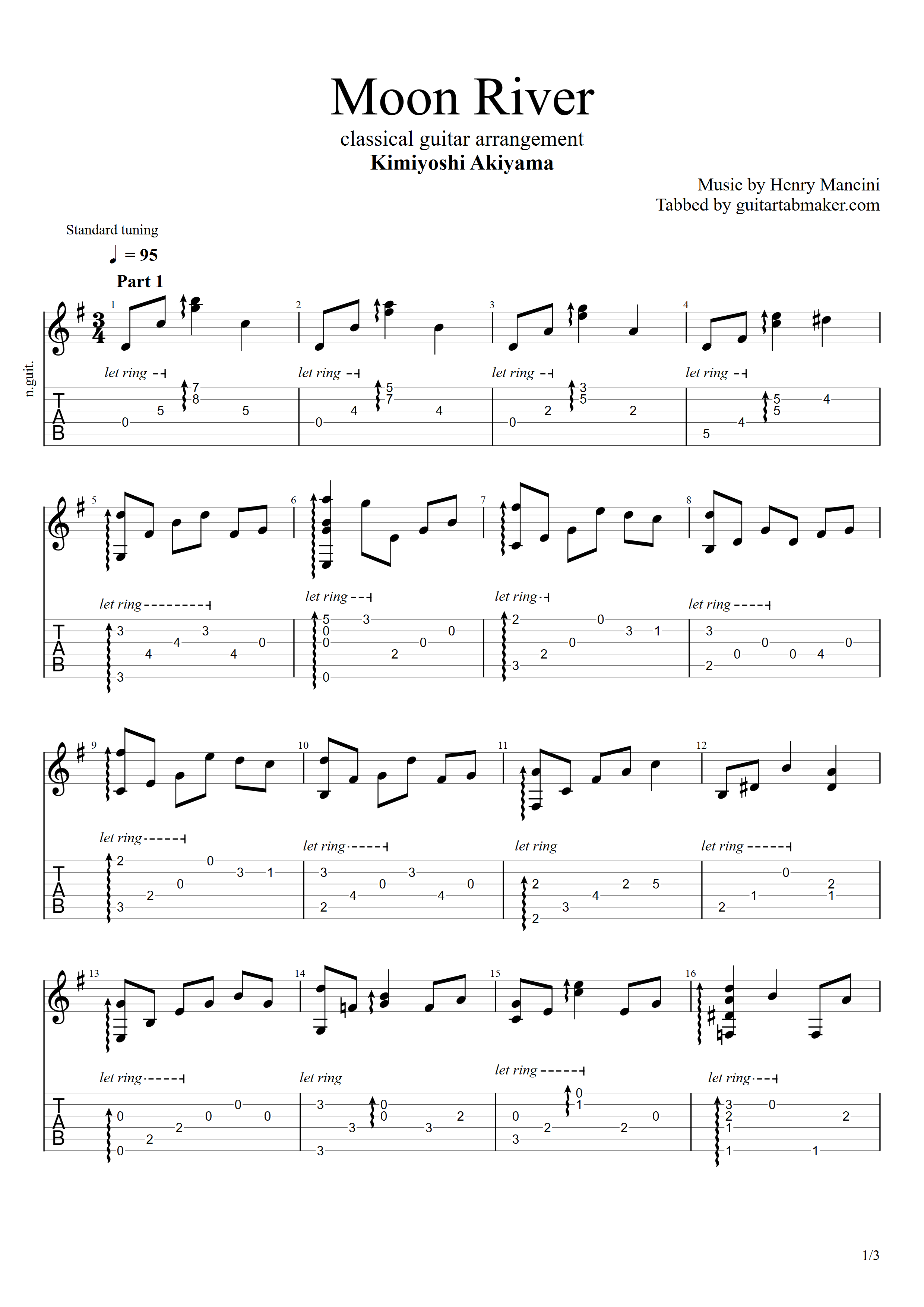 Williams - Moon River sheet music for guitar (chords)